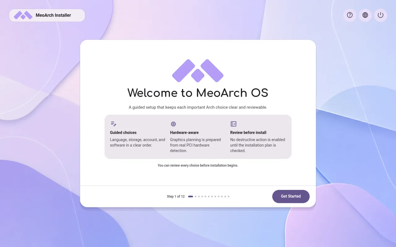 MeoArch installer welcome screen